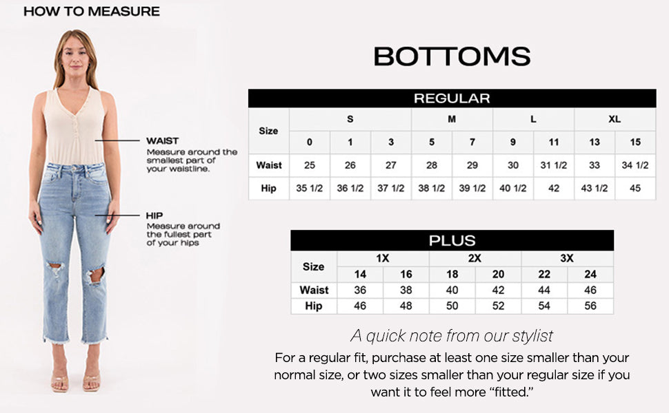size chart with recommended  sizes