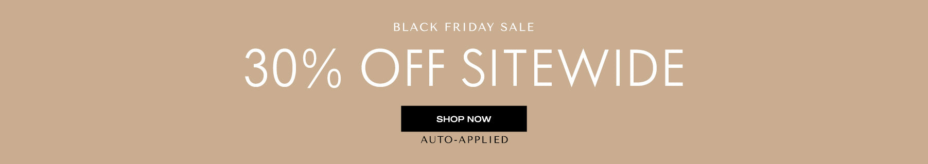 Black Friday sale banner with text '30% Off Sitewide' on a beige background