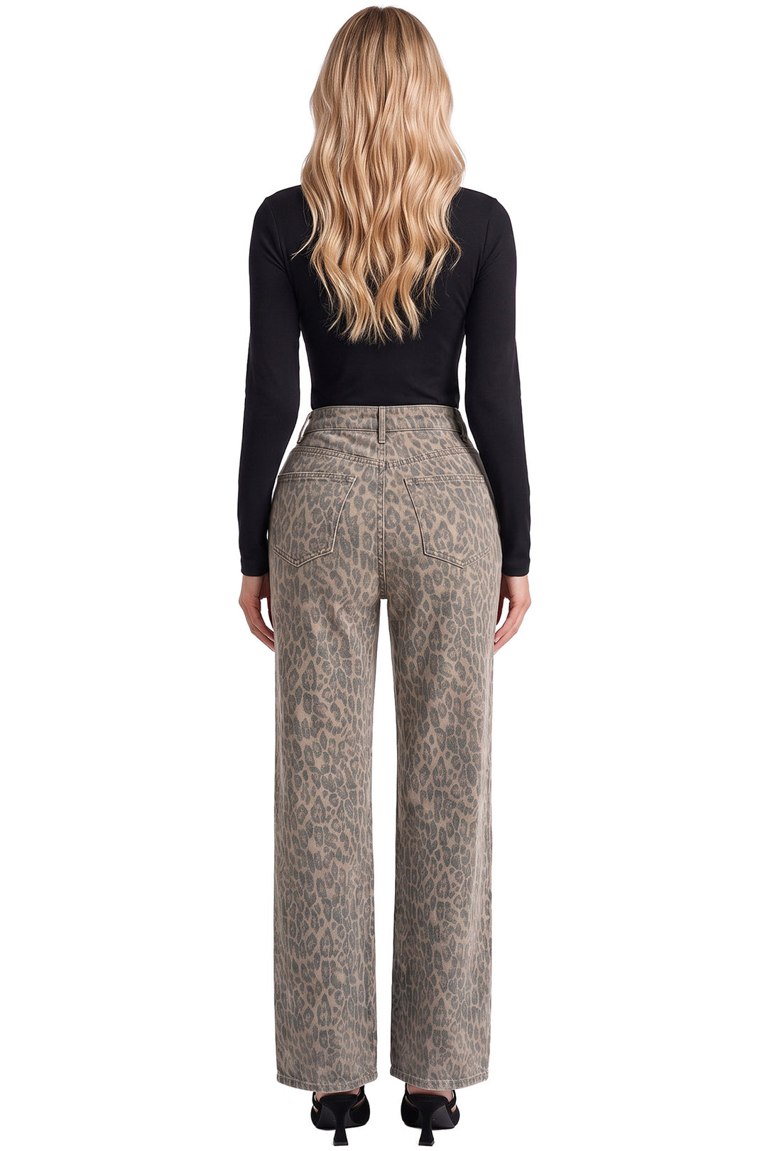 Hailey Wide Leg Printed Bull Jeans-VTGLE