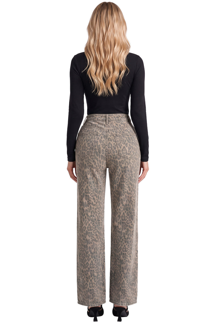 Hailey Wide Leg Printed Bull Jeans-VTGLE