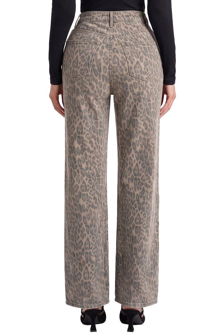 Hailey Wide Leg Printed Bull Jeans-VTGLE