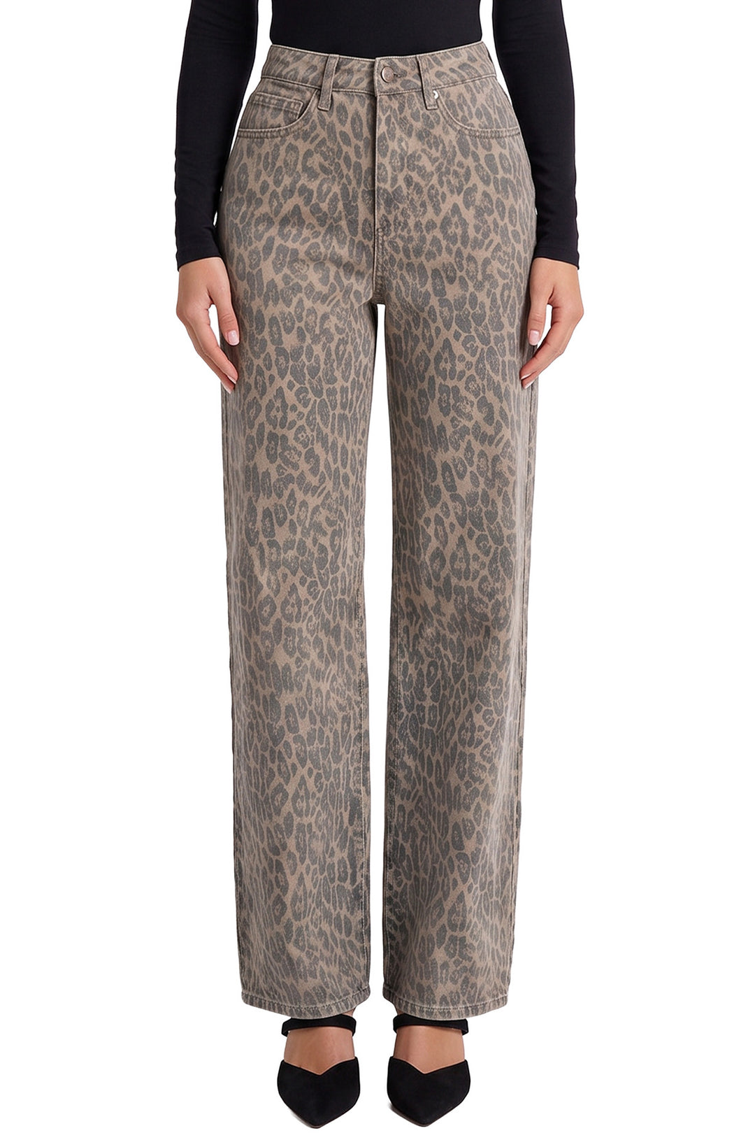 Hailey Wide Leg Printed Bull Jeans-VTGLE