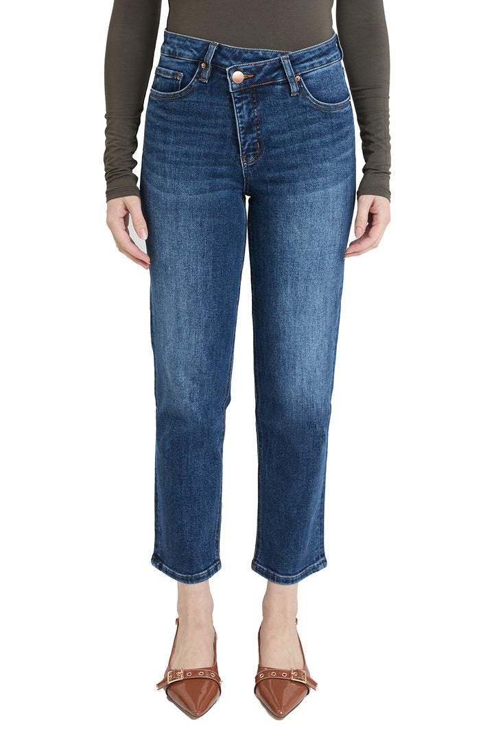 Dylan Mid Rise Asymmetric Cropped Straight Leg Jeans
