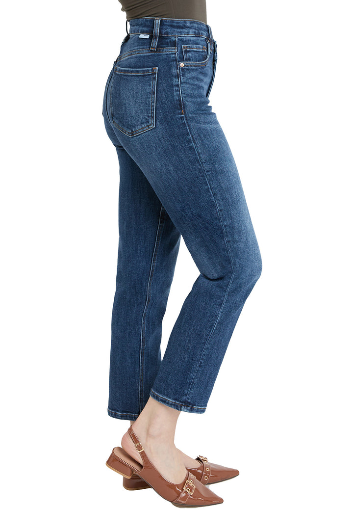 Dylan Mid Rise Asymmetric Cropped Straight Leg Jeans