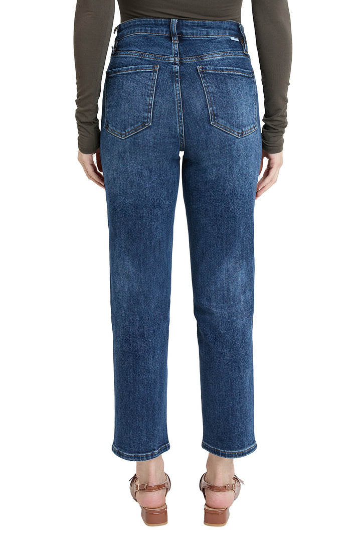 Dylan Mid Rise Asymmetric Cropped Straight Leg Jeans