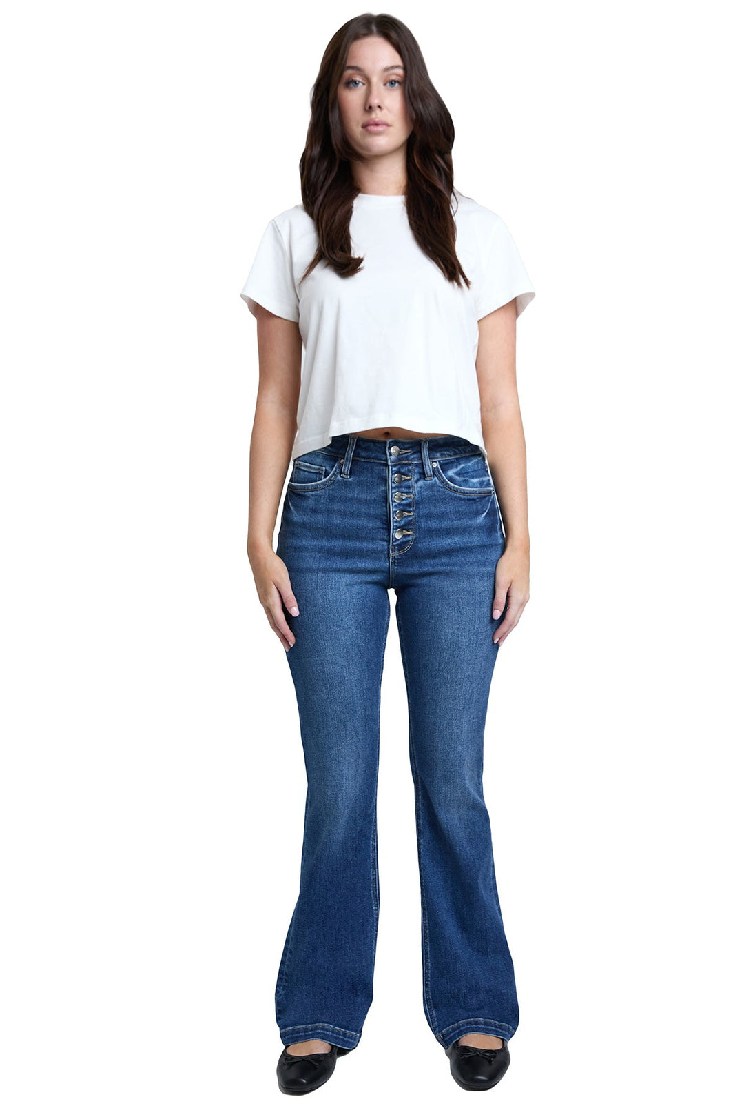 Pluz Mia High Rise Exposed Button Bootcut  Jeans