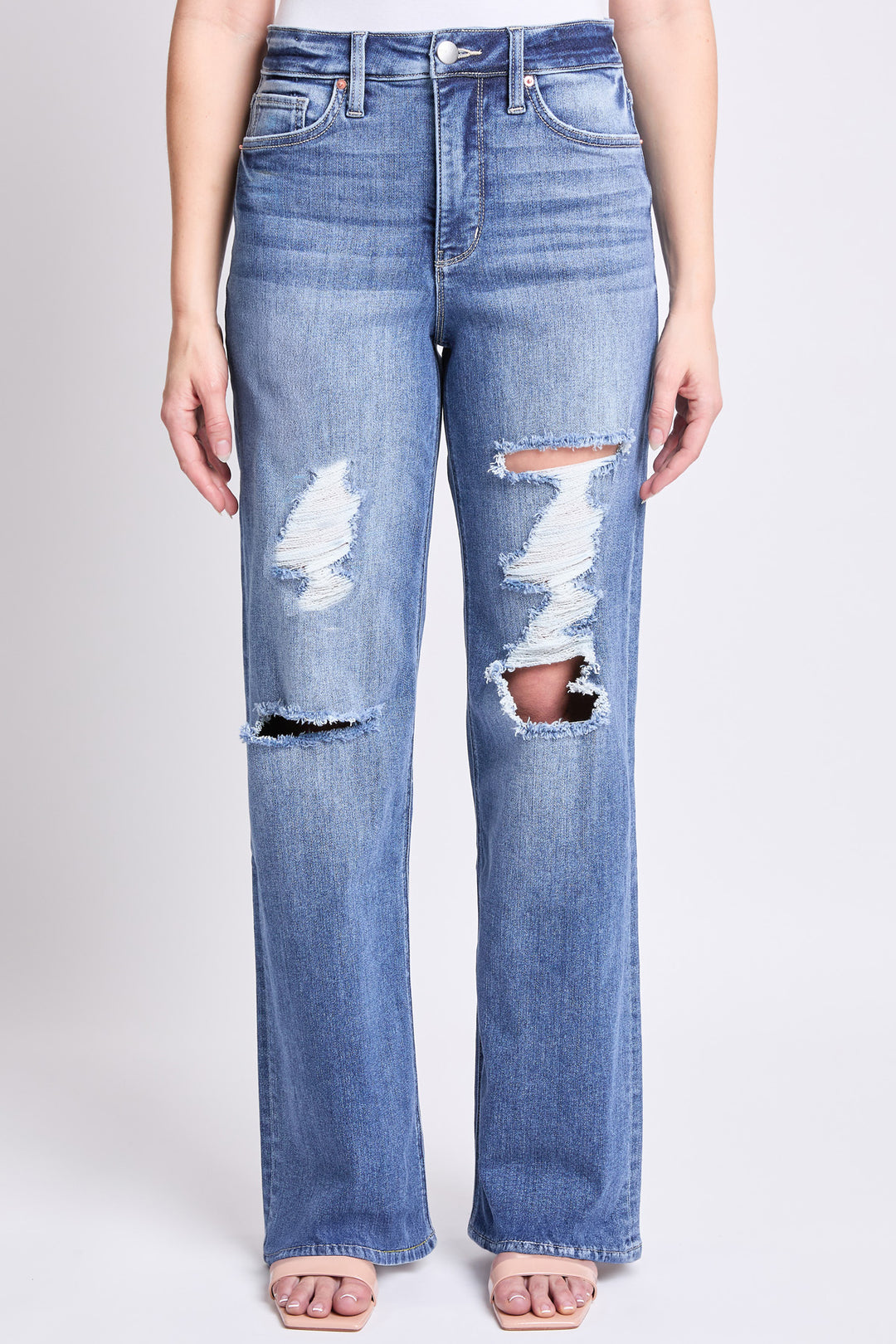 Plus Hailey High Rise Distressed Wide Leg Jeans