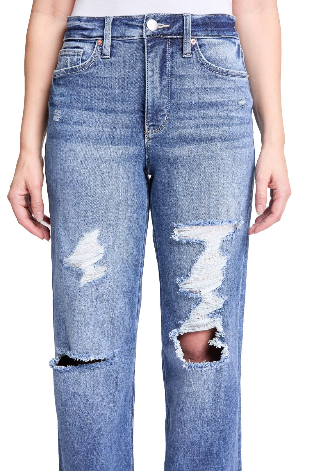 Plus Hailey High Rise Distressed Wide Leg Jeans