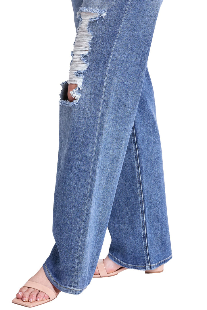 Plus Hailey High Rise Distressed Wide Leg Jeans