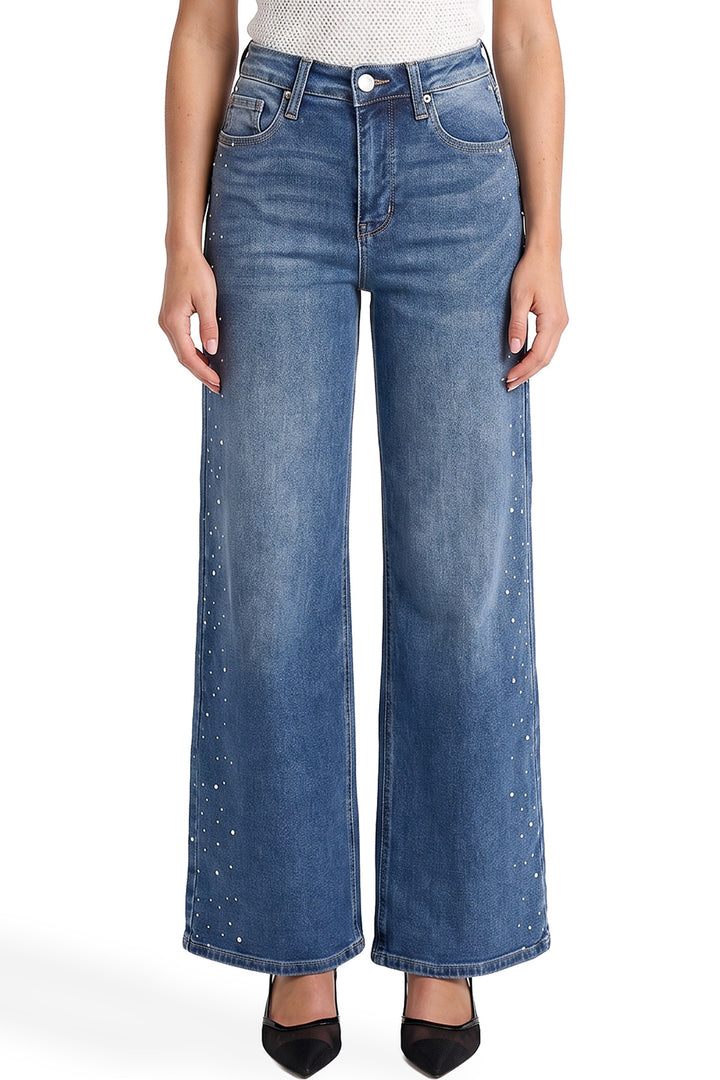 Plus Chloe High Rise Wide Leg Jeans with Rhinestones