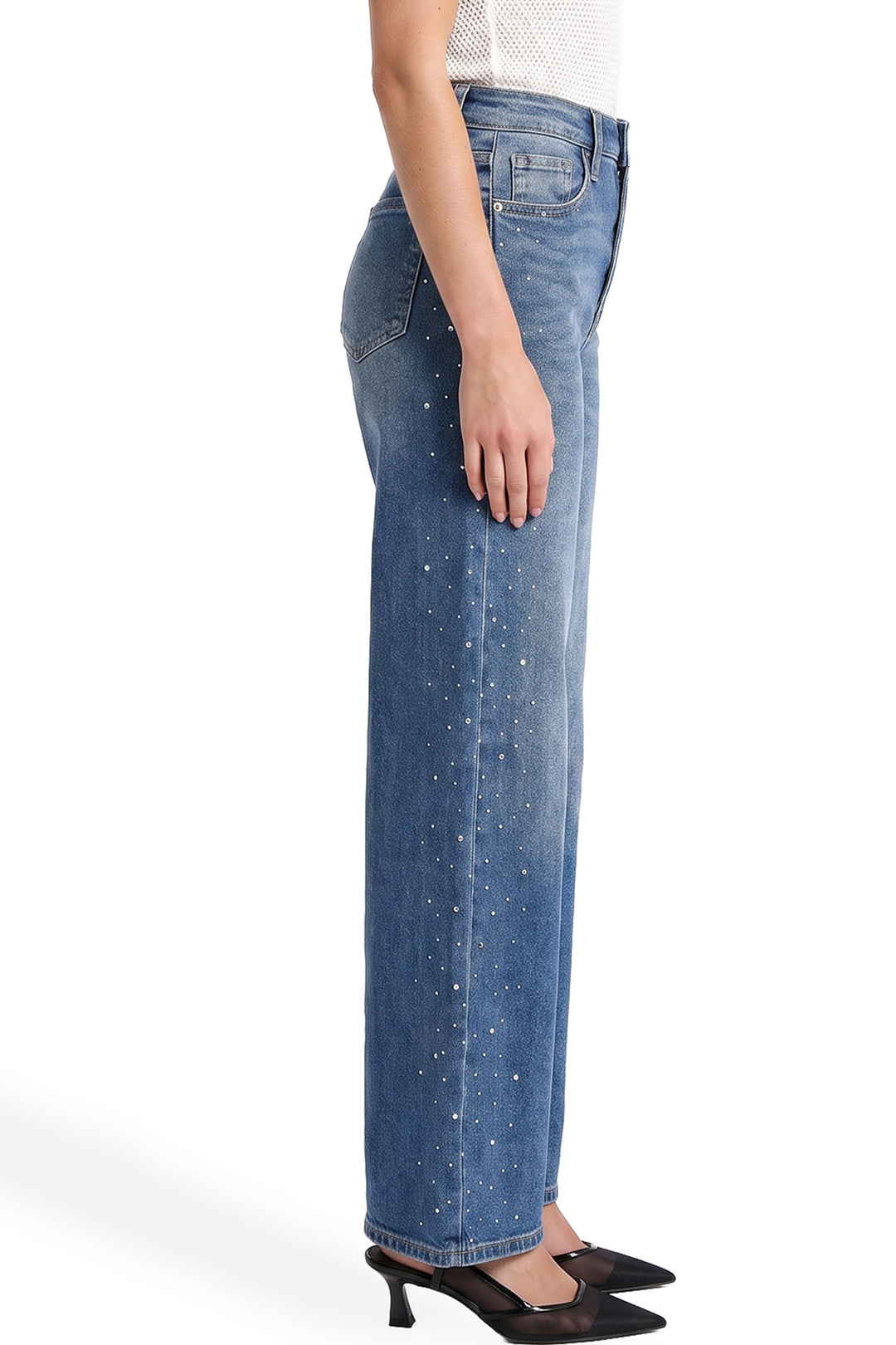 Chloe High Rise Wide Leg Jeans with Rhinestones