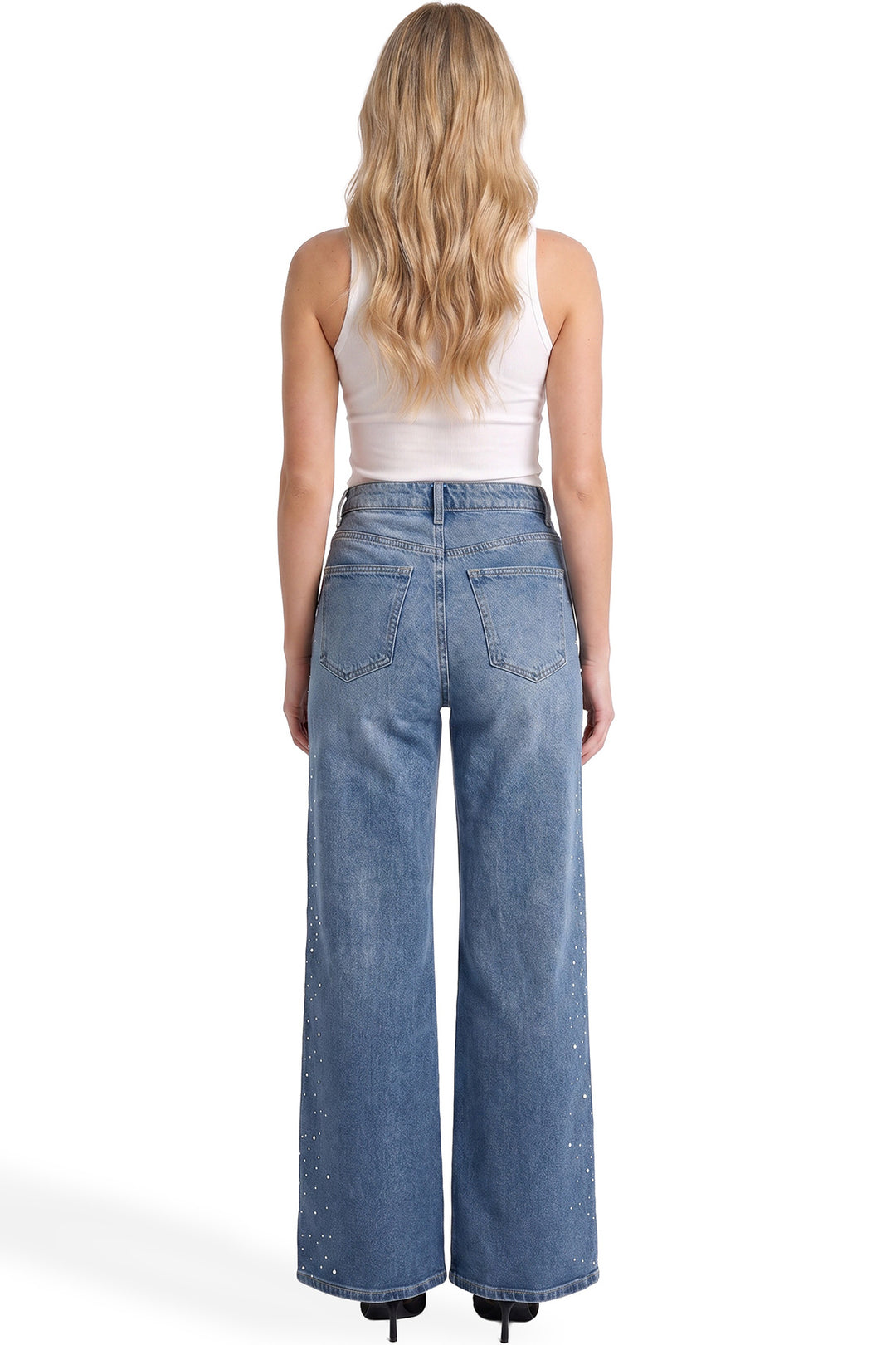 Plus Chloe High Rise Wide Leg Jeans with Rhinestones