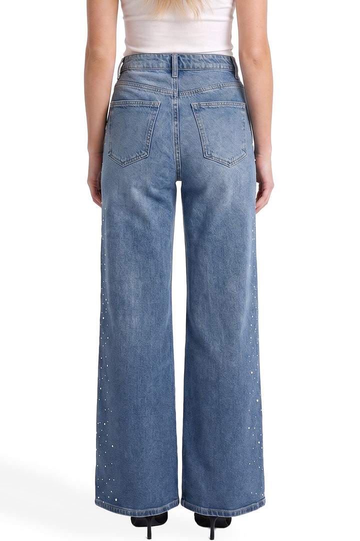 Chloe High Rise Wide Leg Jeans with Rhinestones