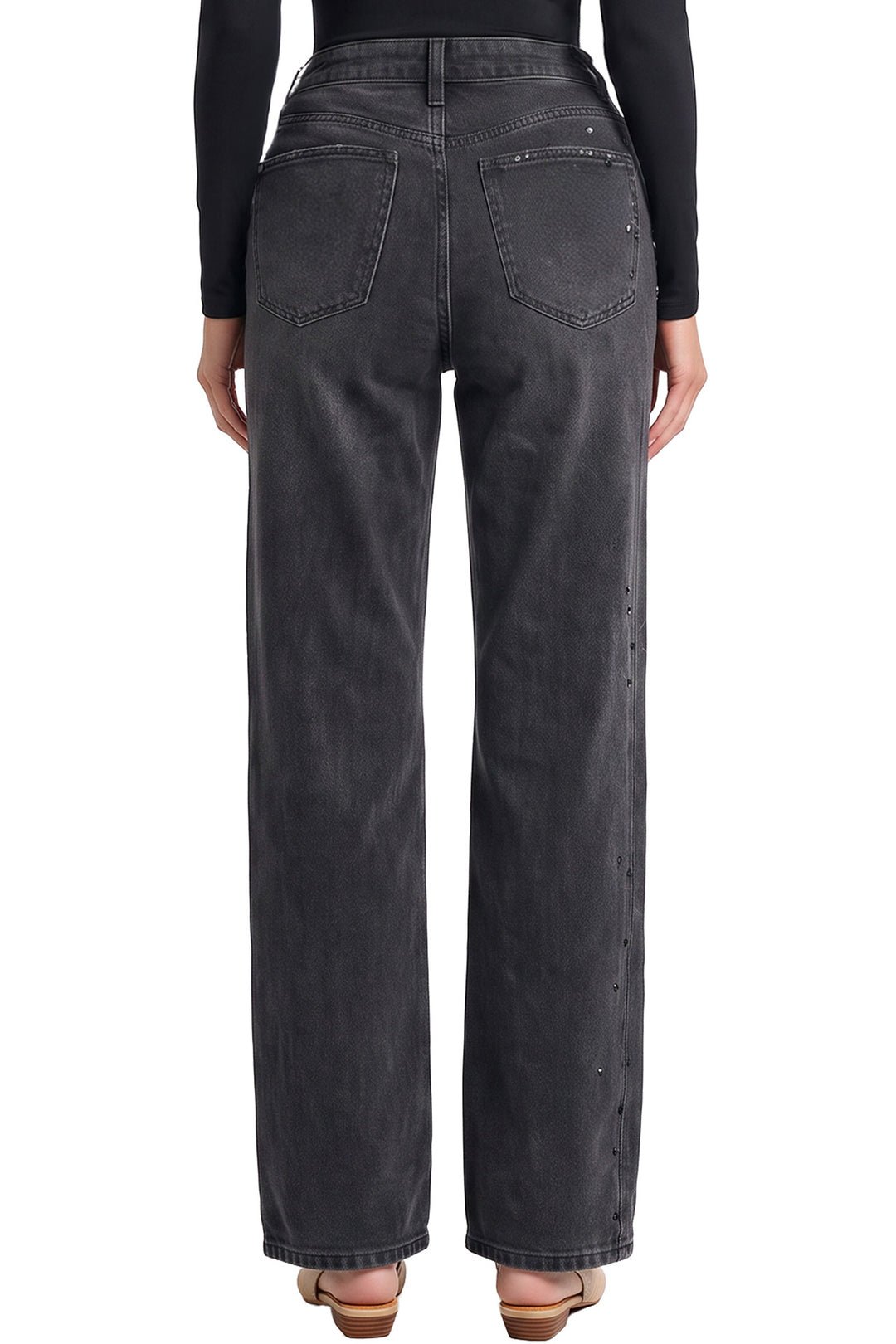 Hailey Wide Leg Jeans with Rhinestones - Black