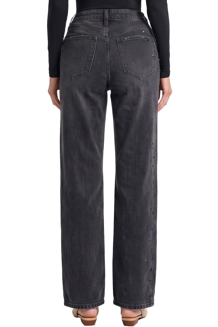 Hailey Wide Leg Jeans with Rhinestones - Black