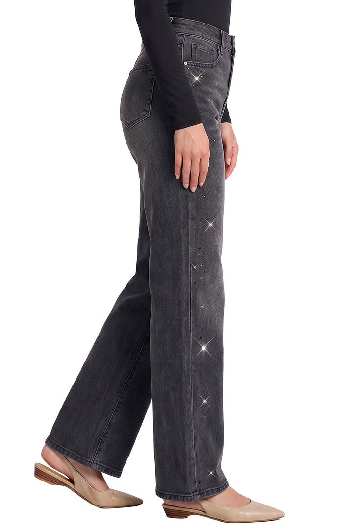 Hailey Wide Leg Jeans with Rhinestones - Black