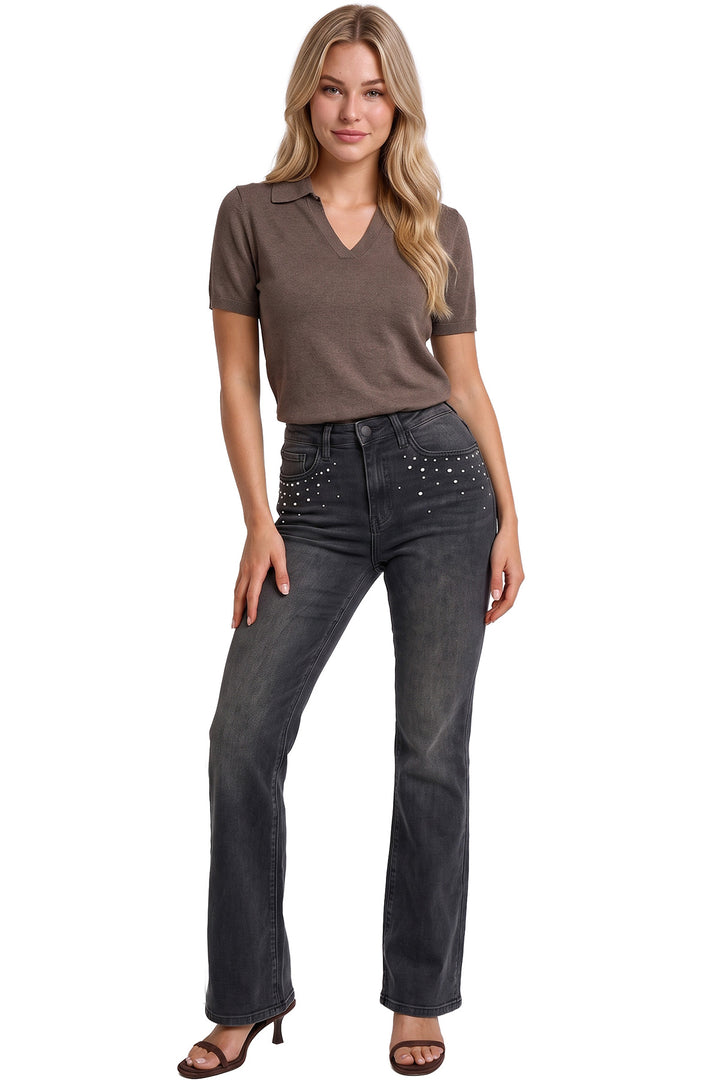 Mia Studded Bootcut Jeans-Black