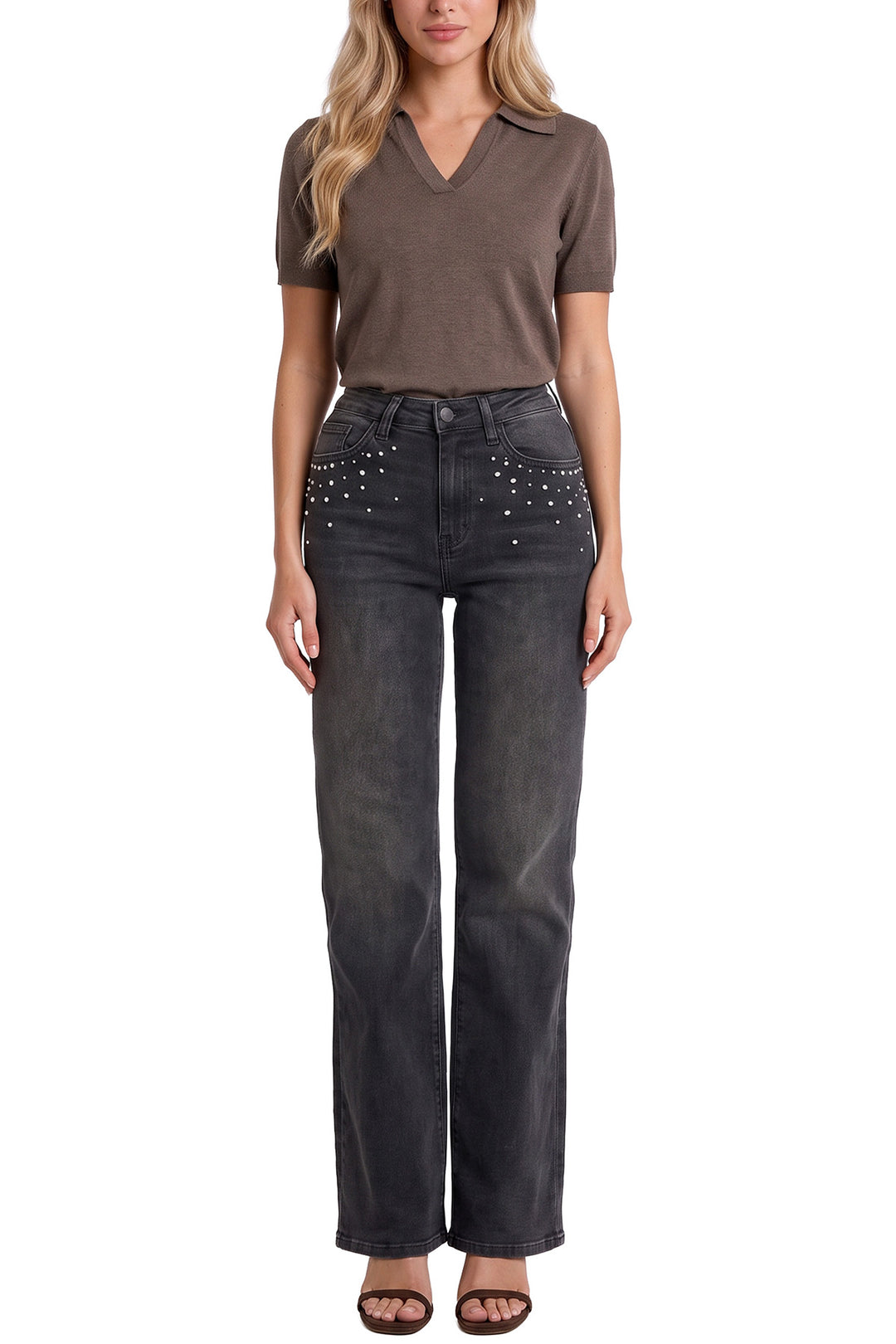 Mia Studded Bootcut Jeans-Black