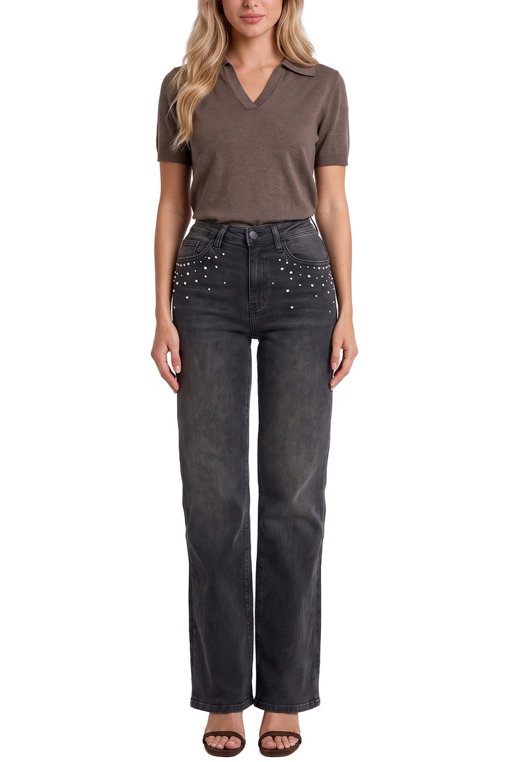 Mia Studded Bootcut Jeans-Black