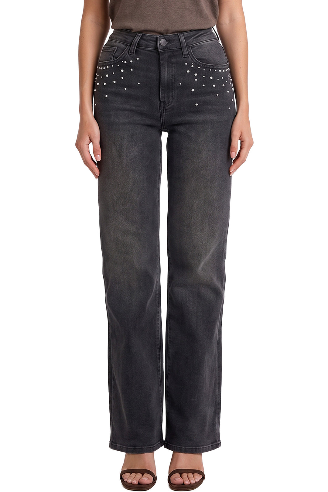Mia Studded Bootcut Jeans-Black