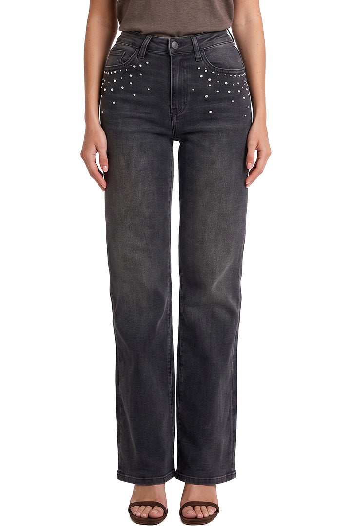 Mia Studded Bootcut Jeans-Black
