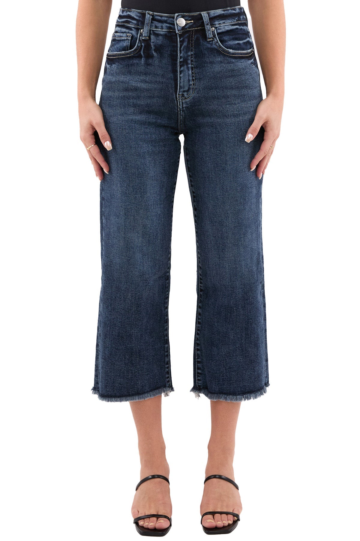 【KOOLOSET】Real Linen Wide Denim Frame - Le High N Tight Wide Leg Raw Denim in Rossum 2Year