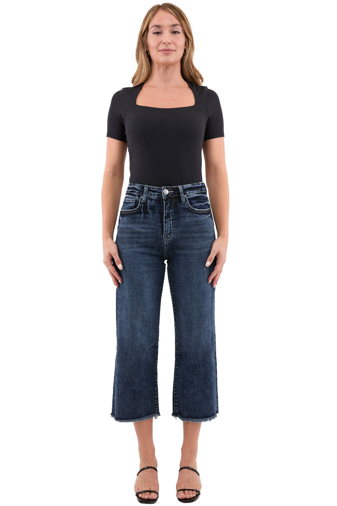 Plus Chloe High Rise Wide Leg Cropped Frayed Jeans