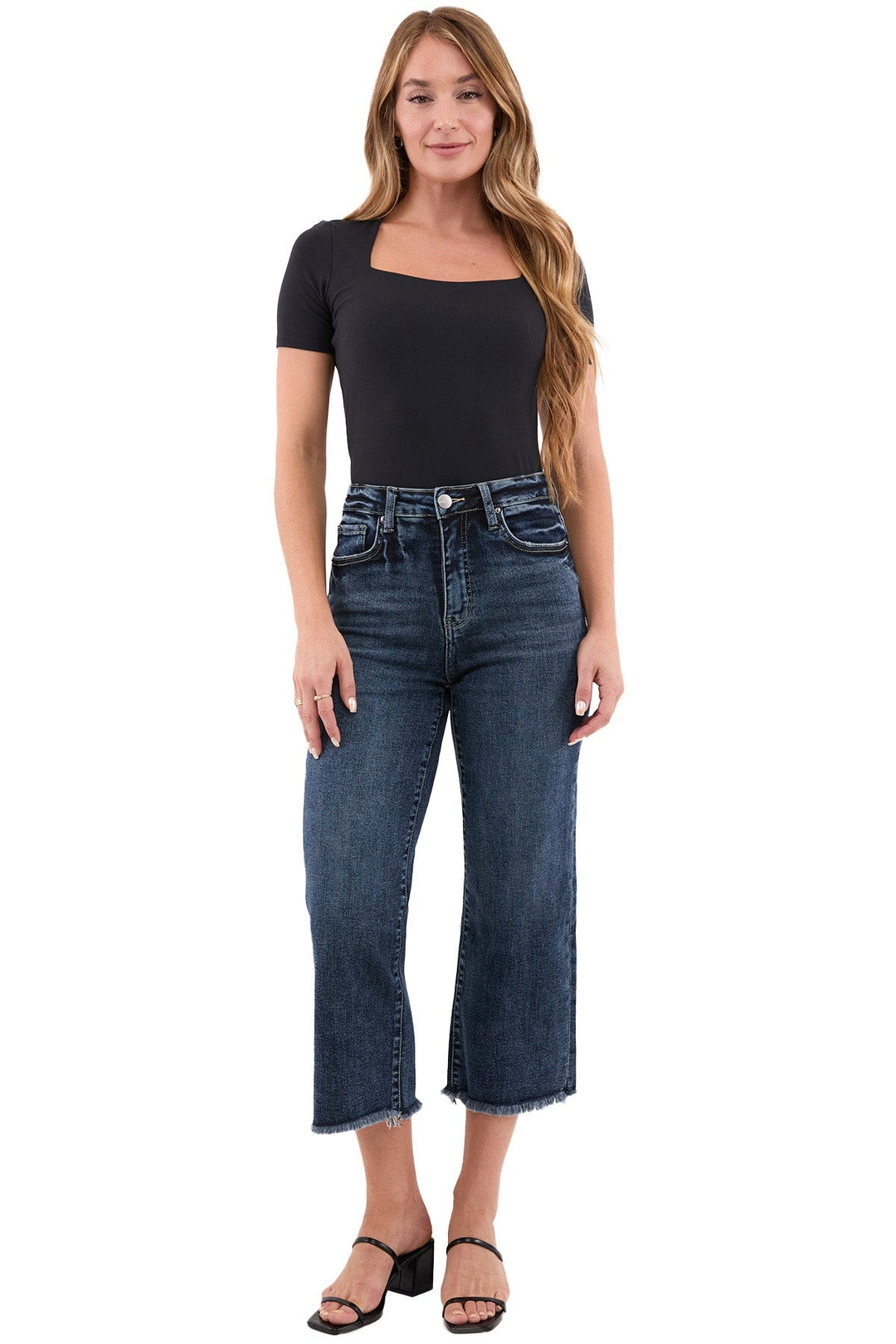 Plus Chloe High Rise Wide Leg Cropped Frayed Jeans