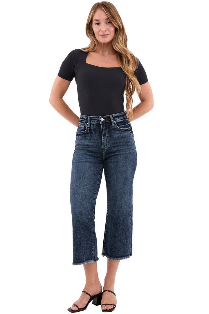 Plus Chloe High Rise Wide Leg Cropped Frayed Jeans