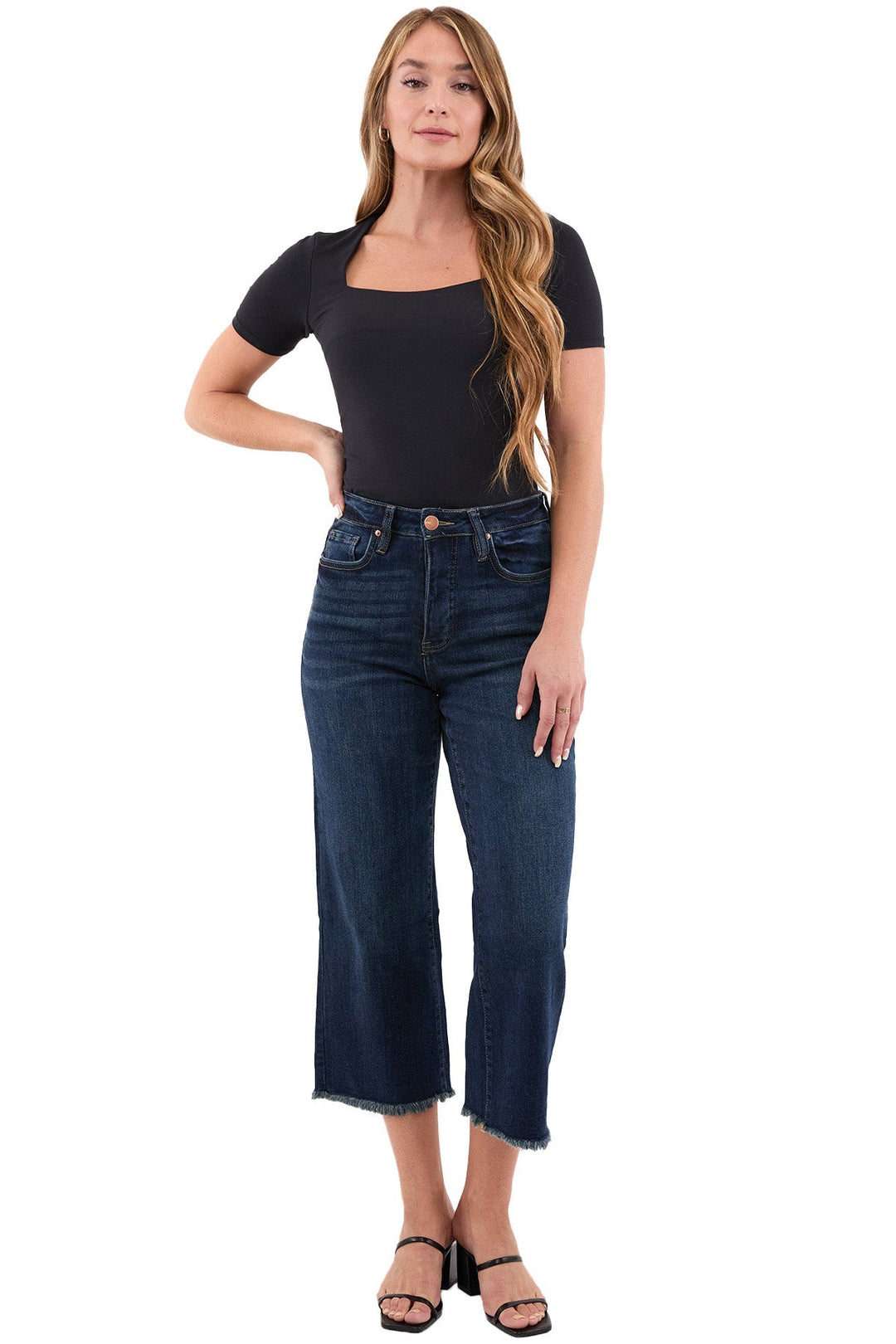 Plus Chloe High Rise Wide Leg Cropped Frayed Jeans