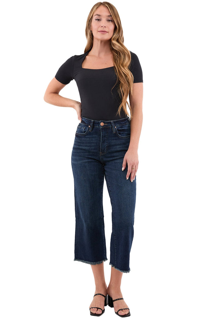 Plus Chloe High Rise Wide Leg Cropped Frayed Jeans