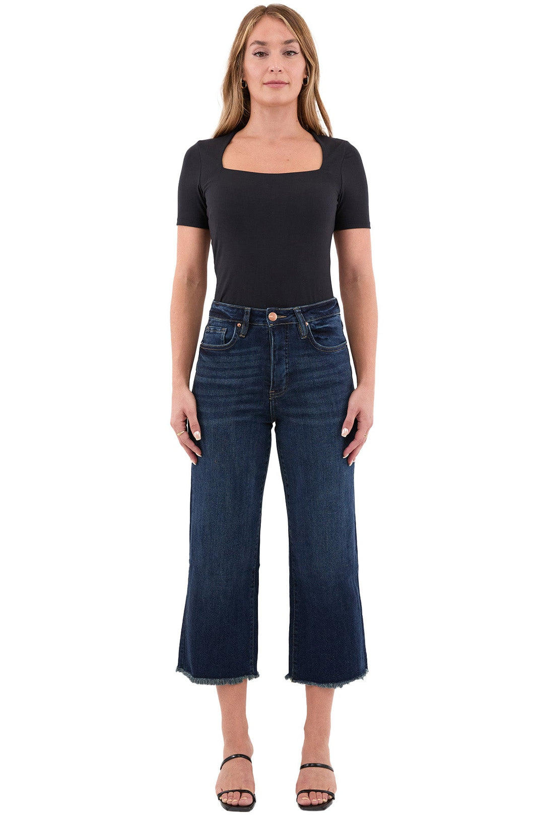 Plus Chloe High Rise Wide Leg Cropped Frayed Jeans