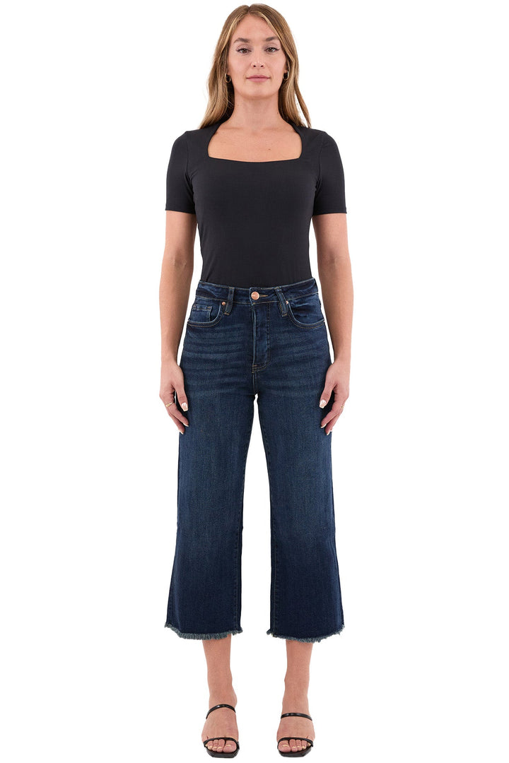 Plus Chloe High Rise Wide Leg Cropped Frayed Jeans