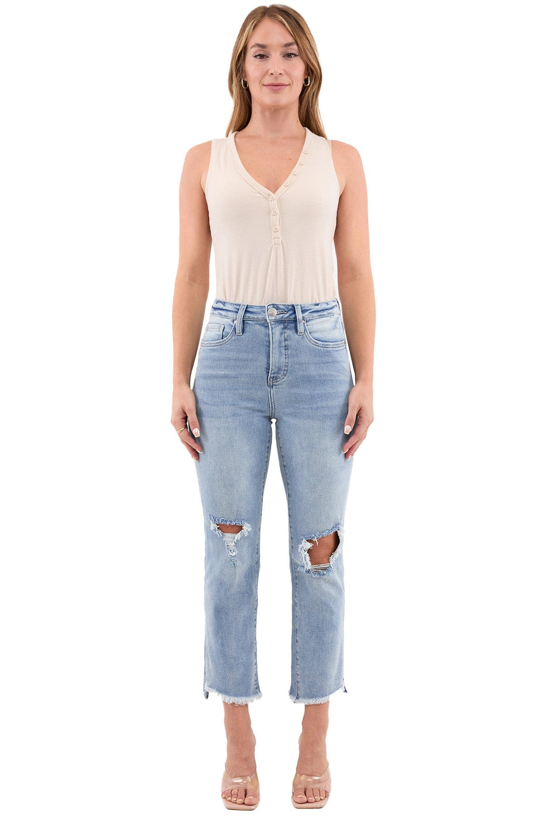Plus Dylan High Rise Slim Straight Crop Fray Jeans