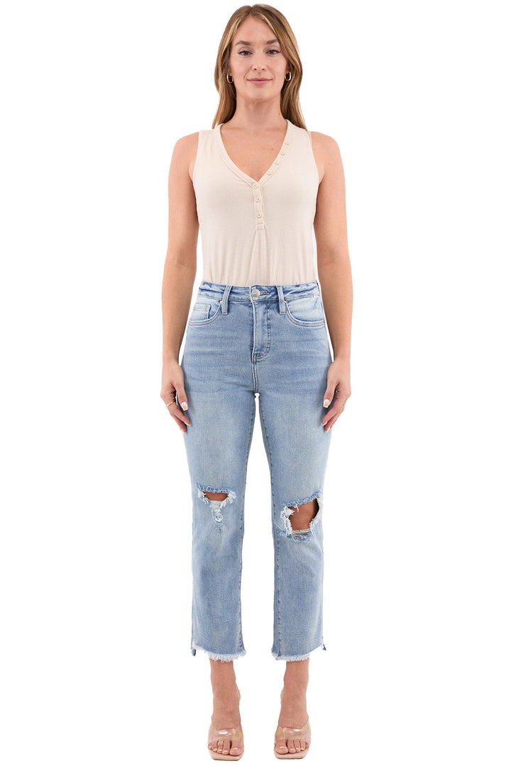 Plus Dylan High Rise Slim Straight Crop Fray Jeans