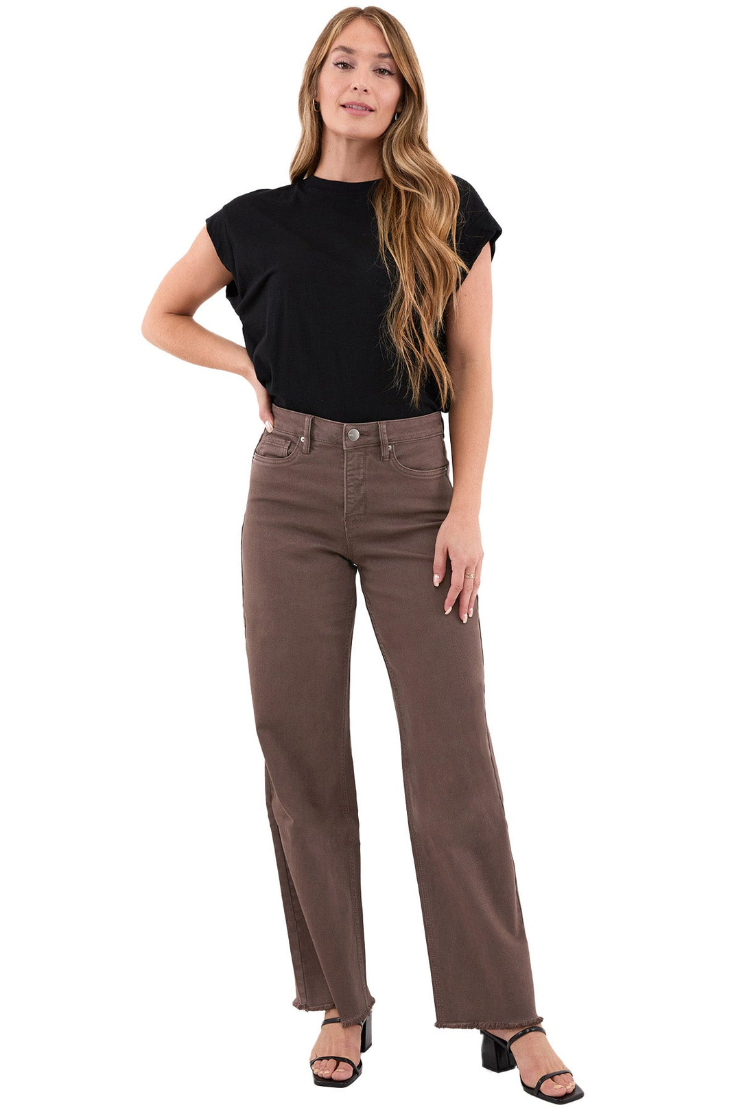 Plus Chloe High Rise  Frayed Wide Leg Pants