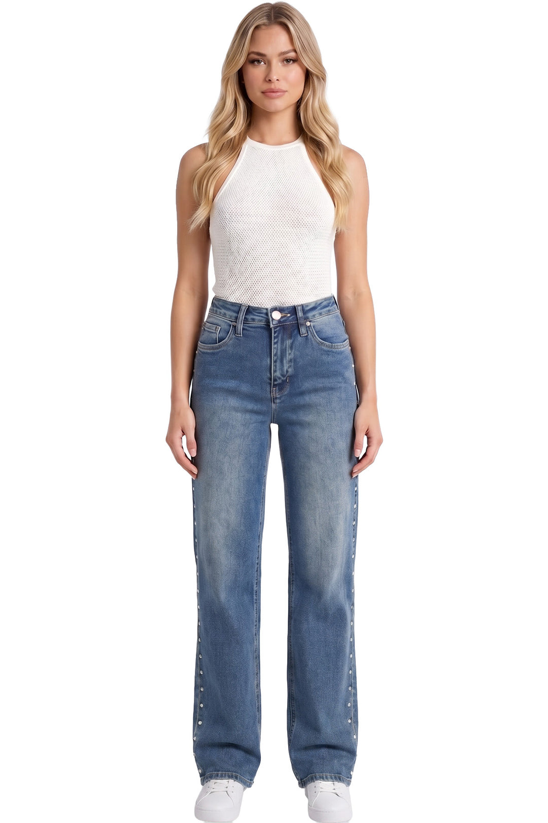 Plus Chloe High Rise Wide Leg Jeans with Studs-ZP823700-08M