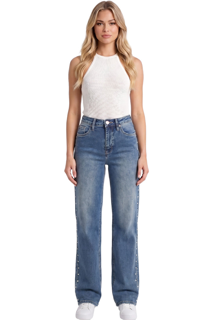 Plus Chloe High Rise Wide Leg Jeans with Studs-ZP823700-08M
