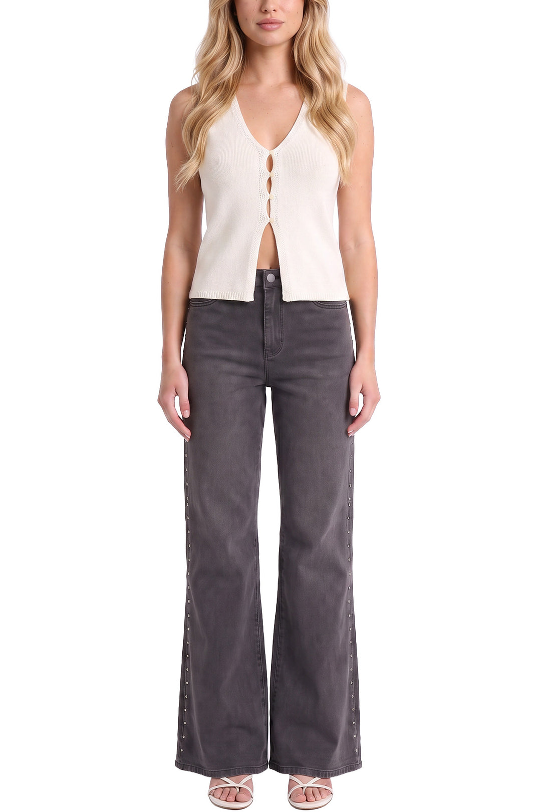 Chloe Wide Leg With Studs Jeans