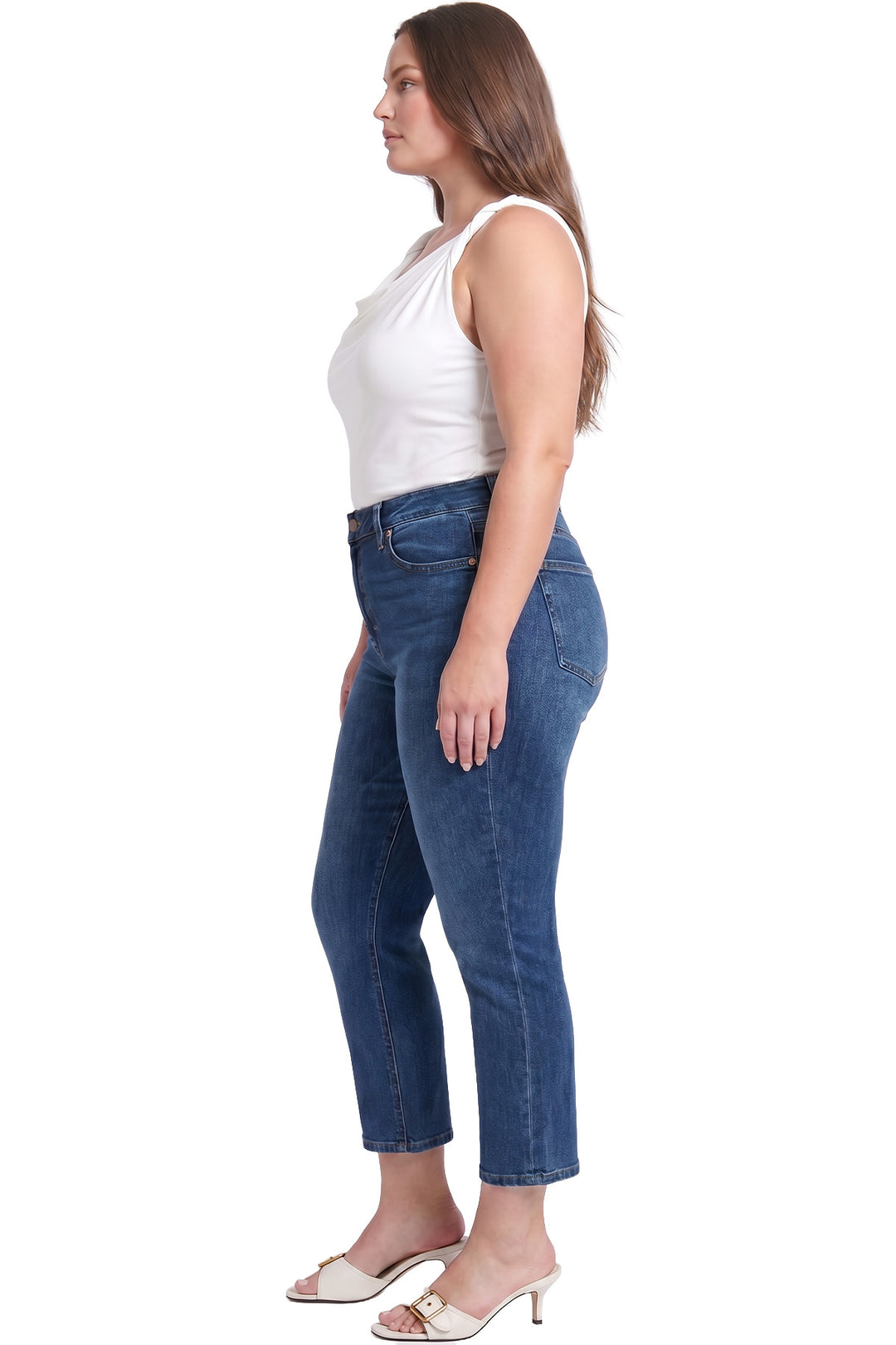 Plus Dylan Mid Rise Asymmetric Cropped Straight Leg Jeans