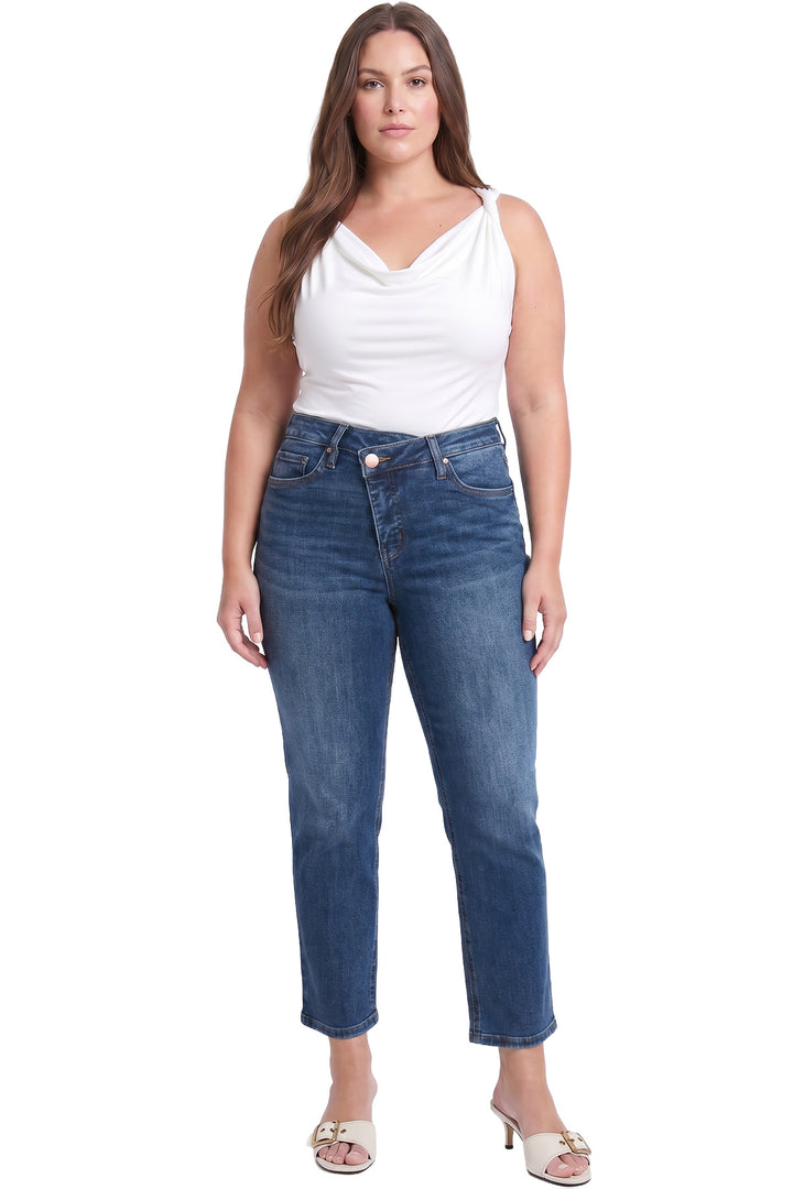 Plus Dylan Mid Rise Asymmetric Cropped Straight Leg Jeans