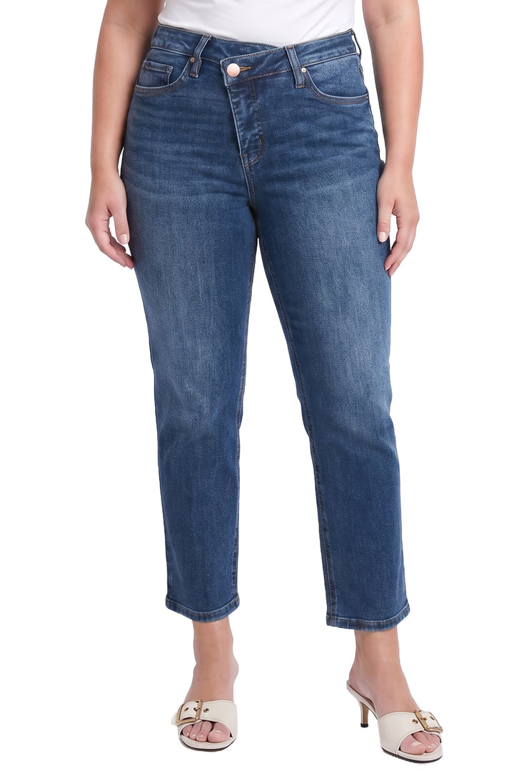Plus Dylan Mid Rise Asymmetric Cropped Straight Leg Jeans