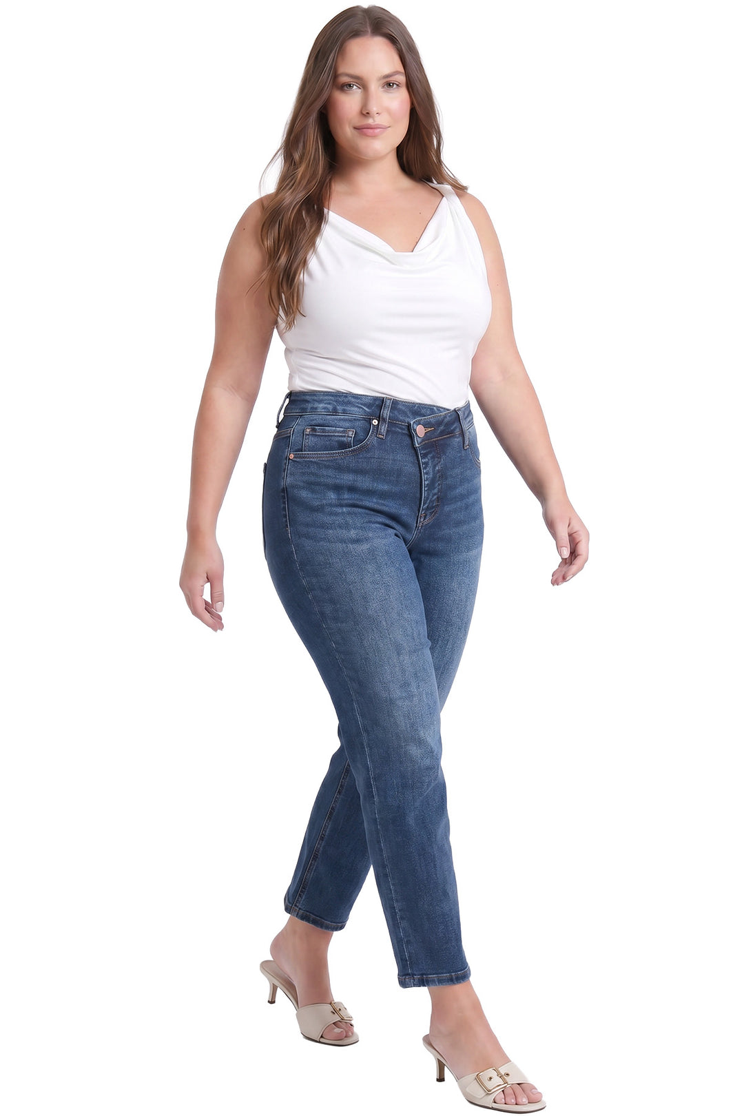 Plus Dylan Mid Rise Asymmetric Cropped Straight Leg Jeans