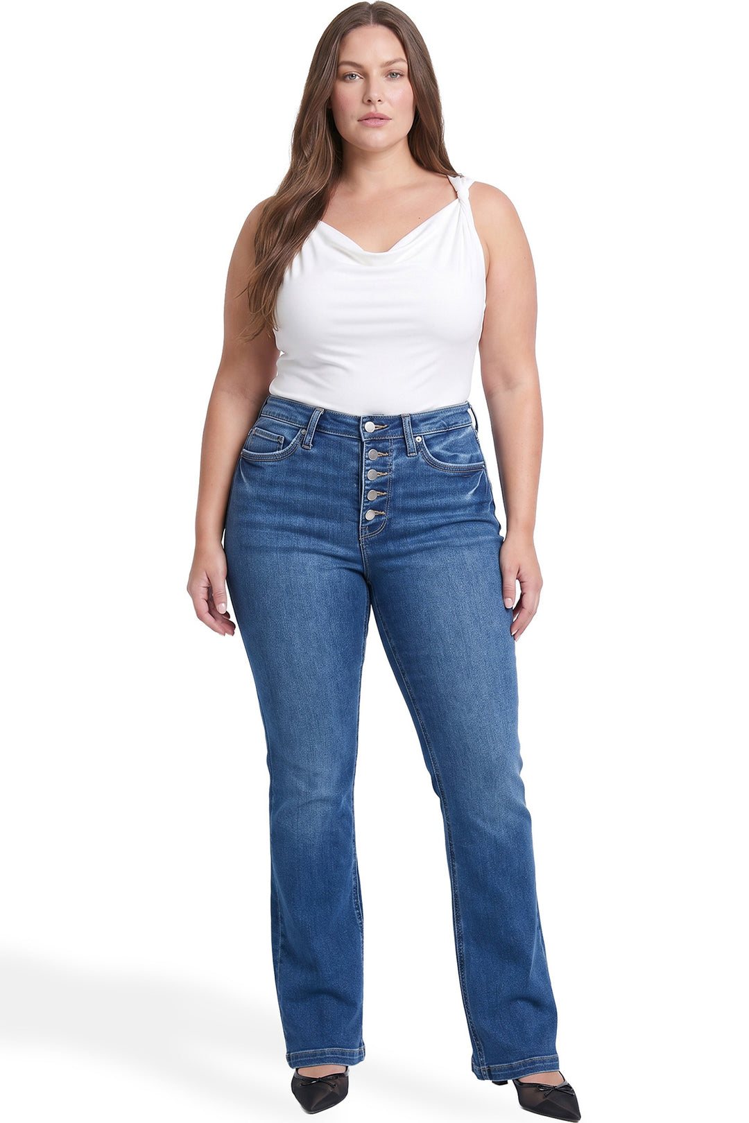 Plus Mia High Rise Exposed Button Bootcut  Jeans