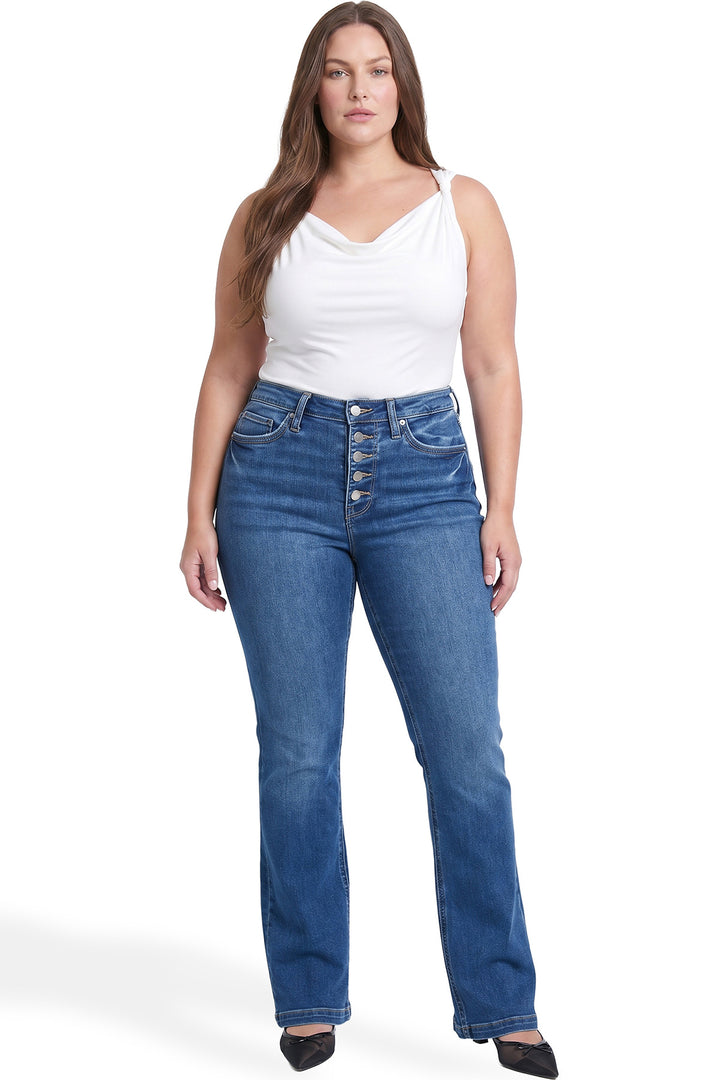 Plus Mia High Rise Exposed Button Bootcut  Jeans