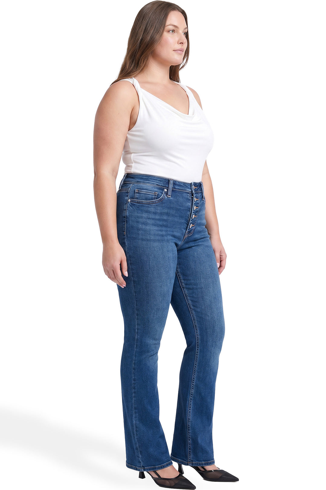 Plus Mia High Rise Exposed Button Bootcut  Jeans