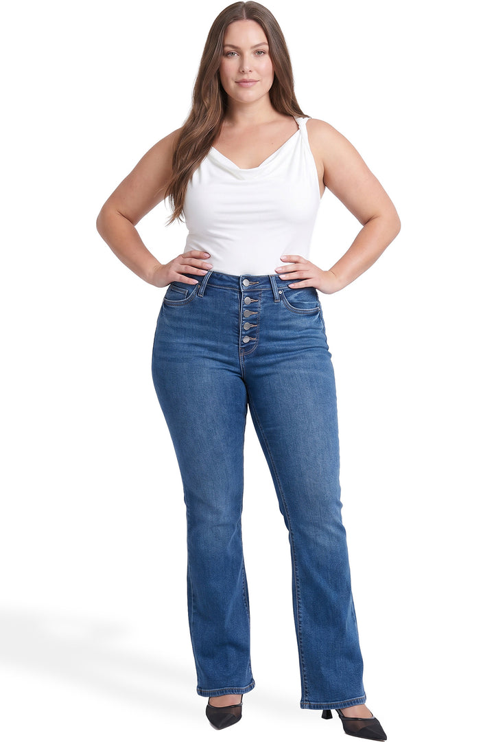 Plus Mia High Rise Exposed Button Bootcut  Jeans