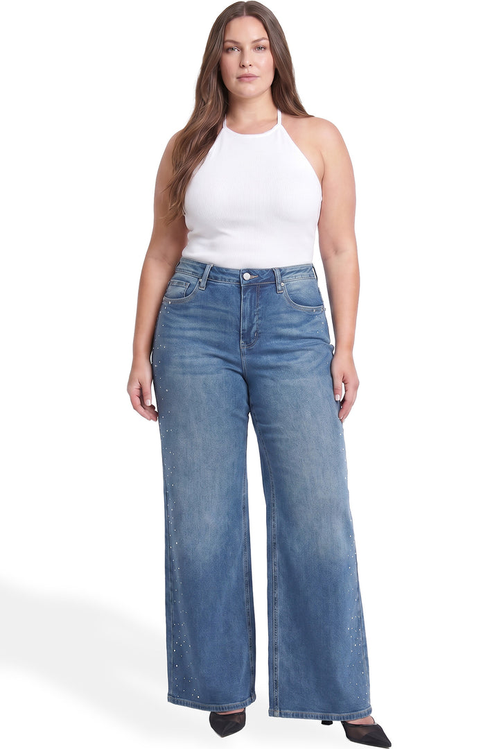Plus Chloe High Rise Wide Leg Jeans with Rhinestones