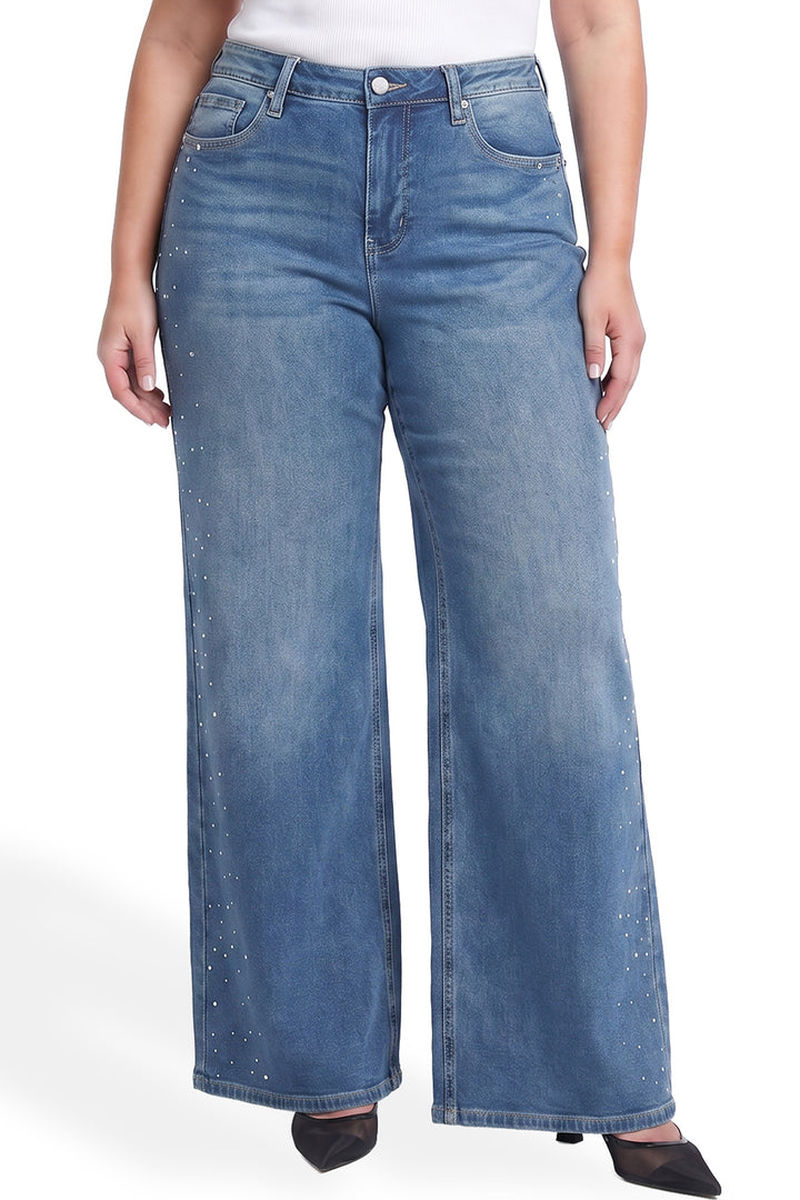 Plus Chloe High Rise Wide Leg Jeans with Rhinestones