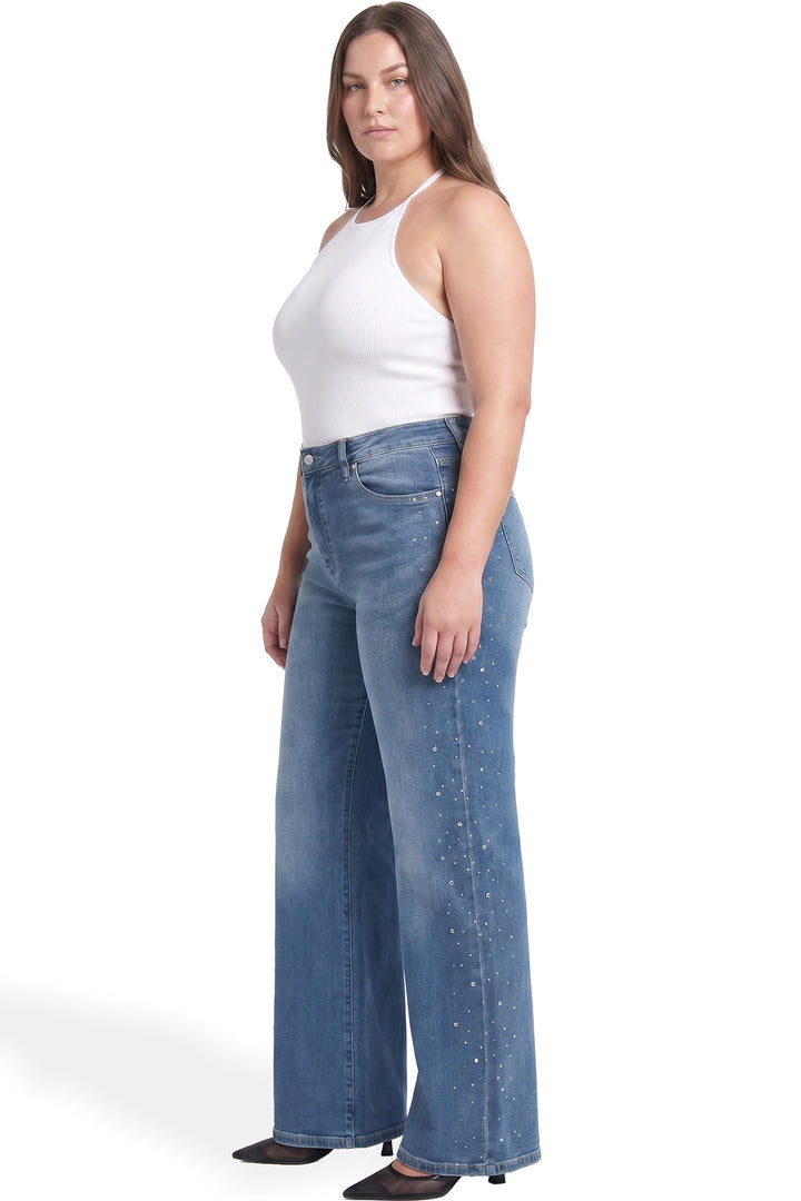 Plus Chloe High Rise Wide Leg Jeans with Rhinestones